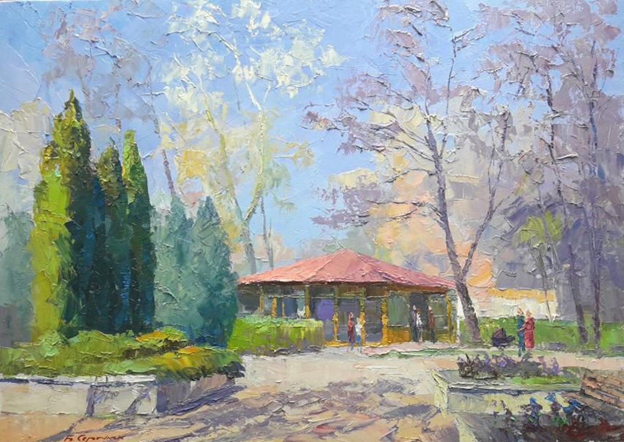 Landscape Painting Boris Serdyuk  - Spring in the Park, paysage, peinture à l'huile originale, prête à accrocher