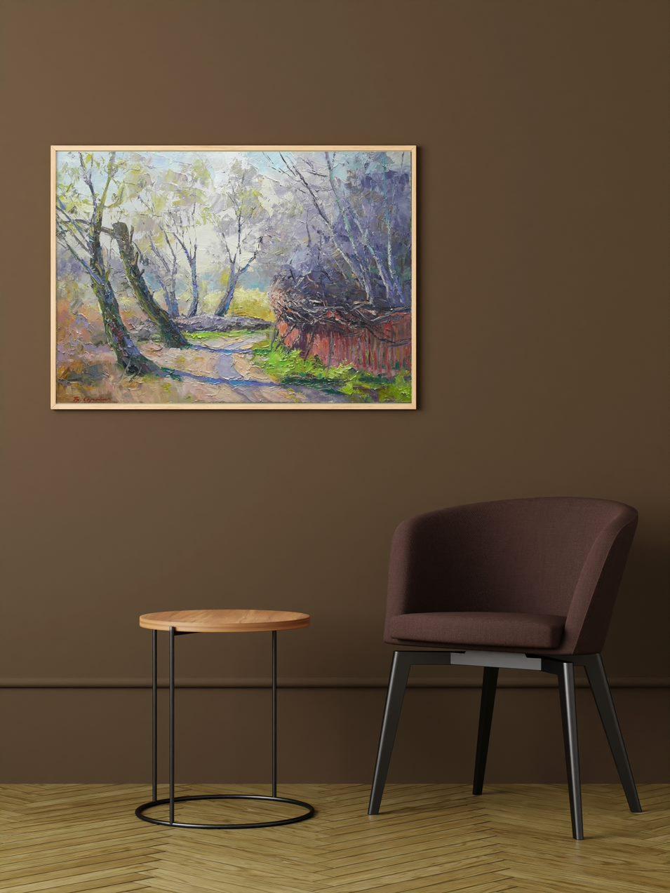 croquis de printemps, paysage, impressionnisme, peinture à l'huile originale, prête à être accrochée - Impressionnisme Painting par Boris Serdyuk 