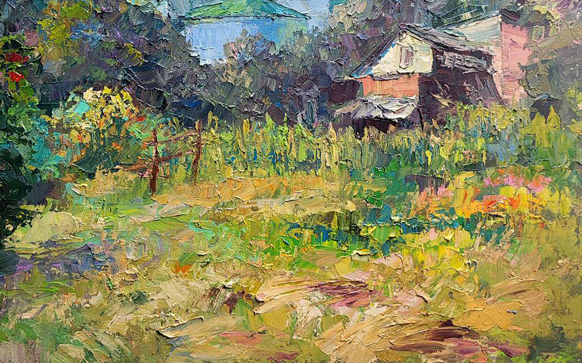 Storks, Original oil Painting, Ready to Hang - Brown Landscape Painting by Boris Serdyuk 