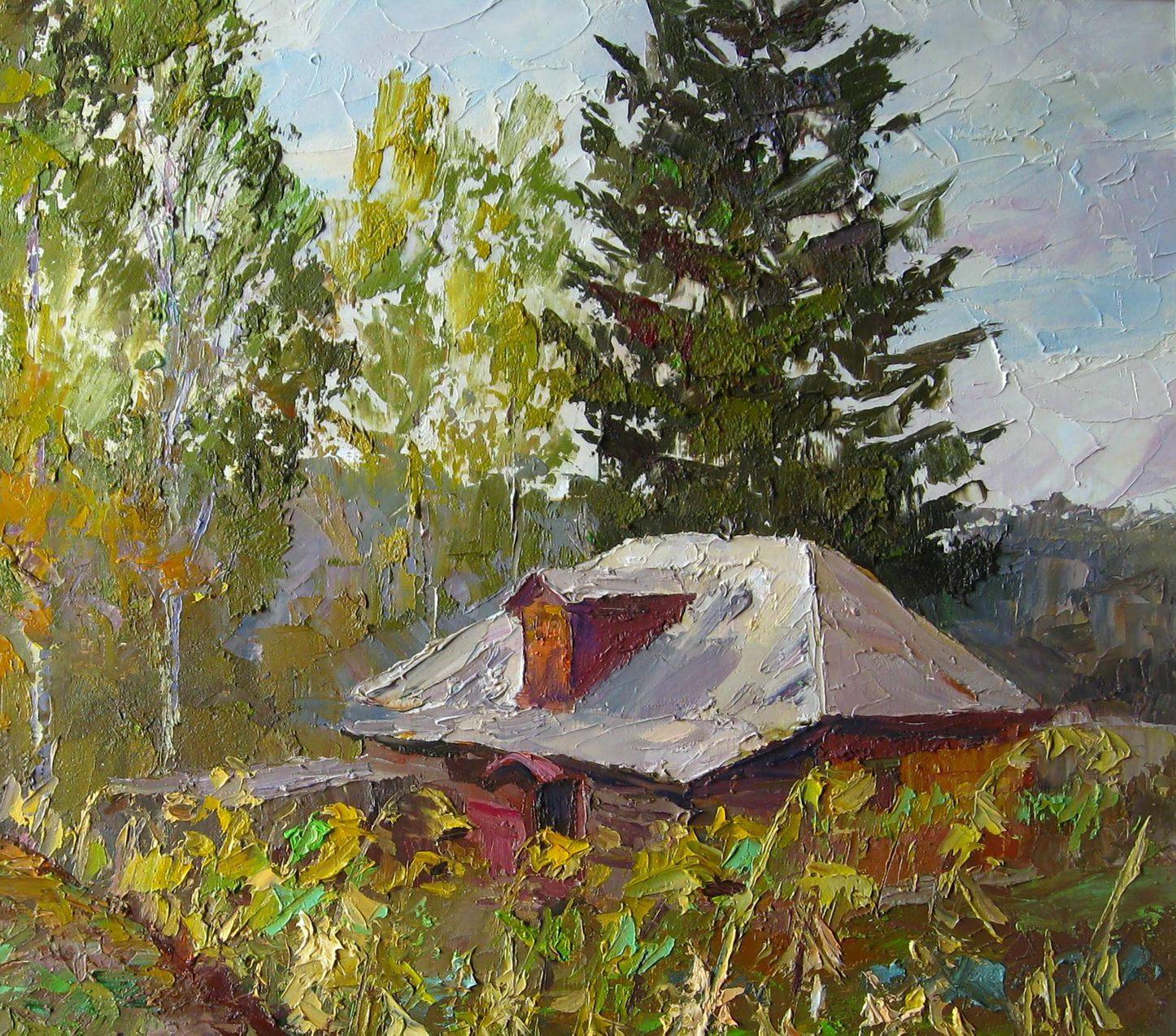 Peinture à l'huile originale Tournesols, prête à être accrochée - Marron Landscape Painting par Boris Serdyuk 