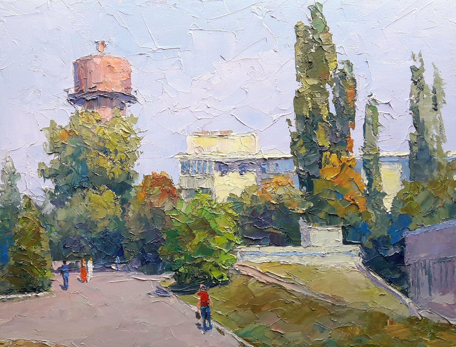 Sunny day, Original oil Painting, Ready to Hang - Gray Landscape Painting by Boris Serdyuk 