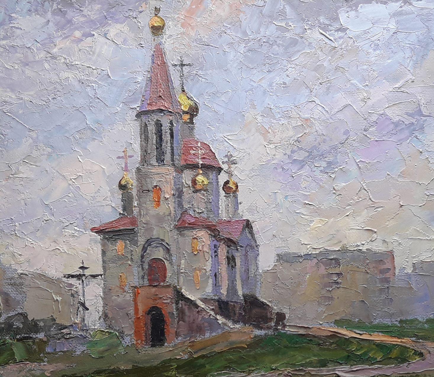 Temple près de la rivière, peinture à l'huile originale, prête à accrocher - Impressionnisme Painting par Boris Serdyuk 