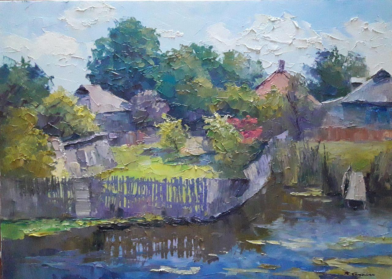 Landscape Painting Boris Serdyuk  - Day chaud, impressionniste, peinture à l'huile originale, prête à être accrochée