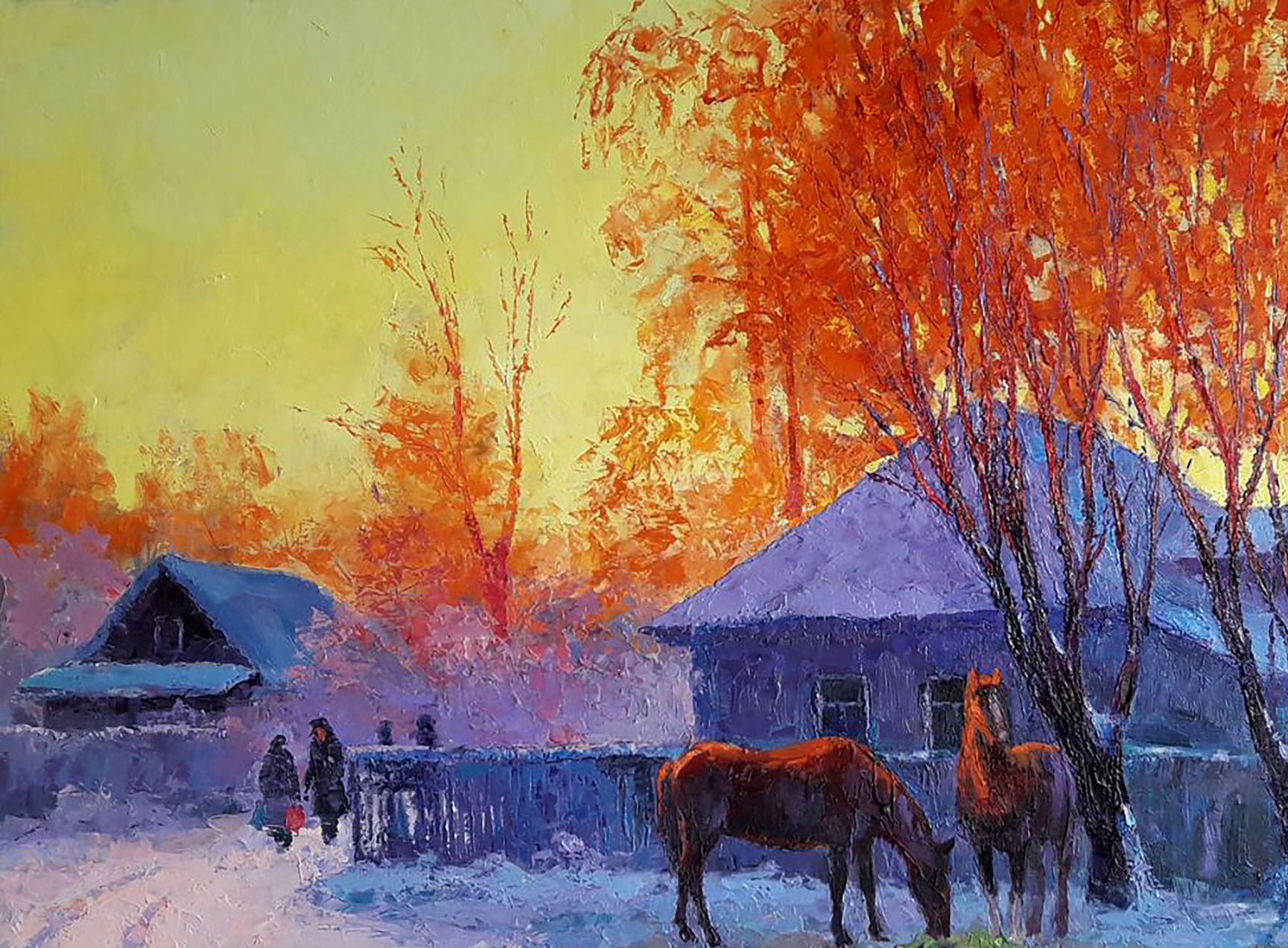 Winter Evening, Original oil Painting, Ready to Hang 2