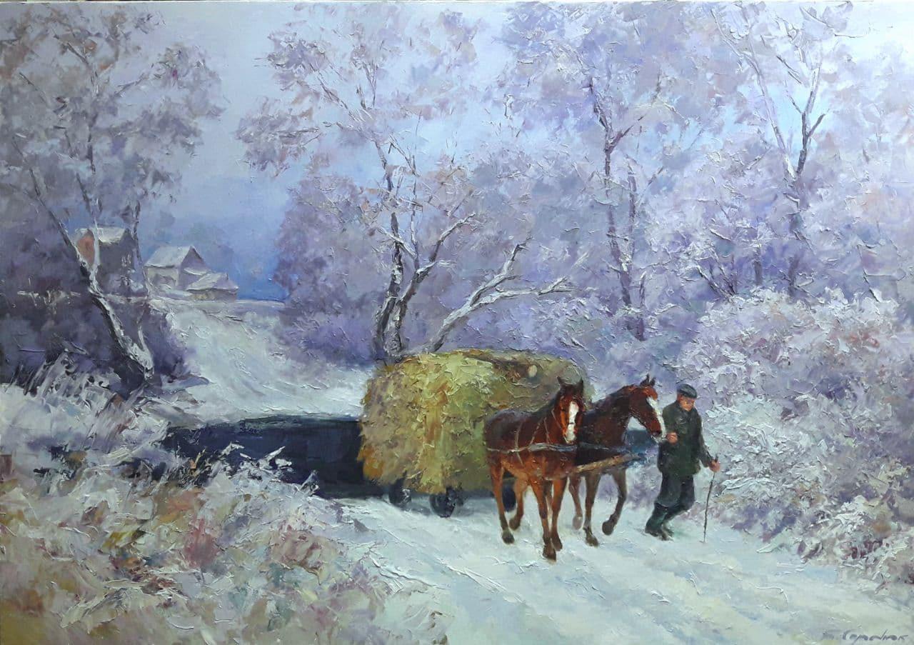 Boris Serdyuk  Landscape Painting - Winter has Come, Original oil Painting, Ready to Hang