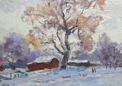 Winter street, Landscape, Original oil Painting, Ready to Hang
