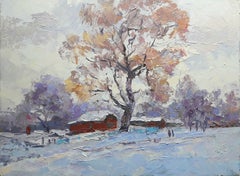 rue d'hiver, paysage, peinture à l'huile originale, prête à accrocher