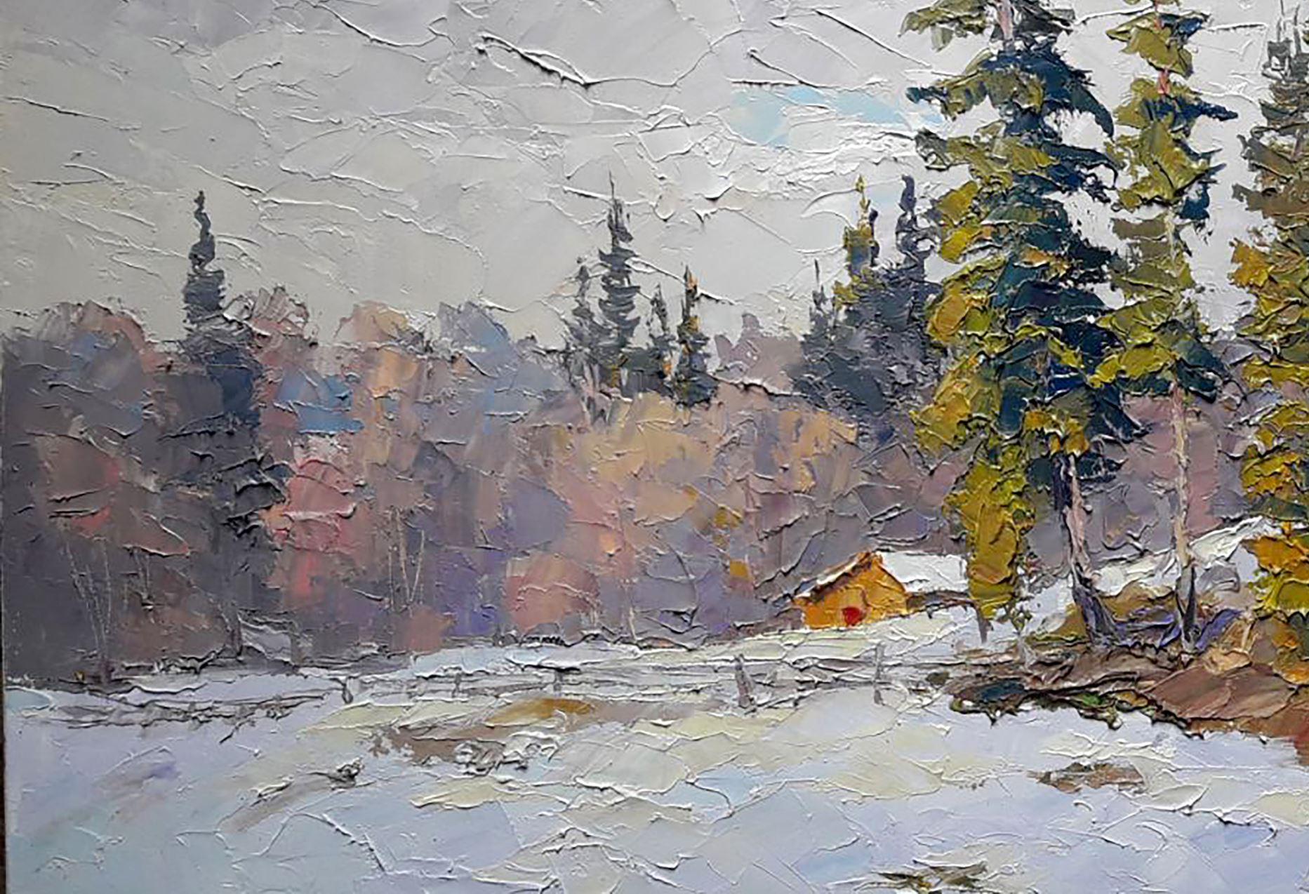 Winter Vorokhta, Impressionism, Original oil Painting, Ready to Hang For Sale 1