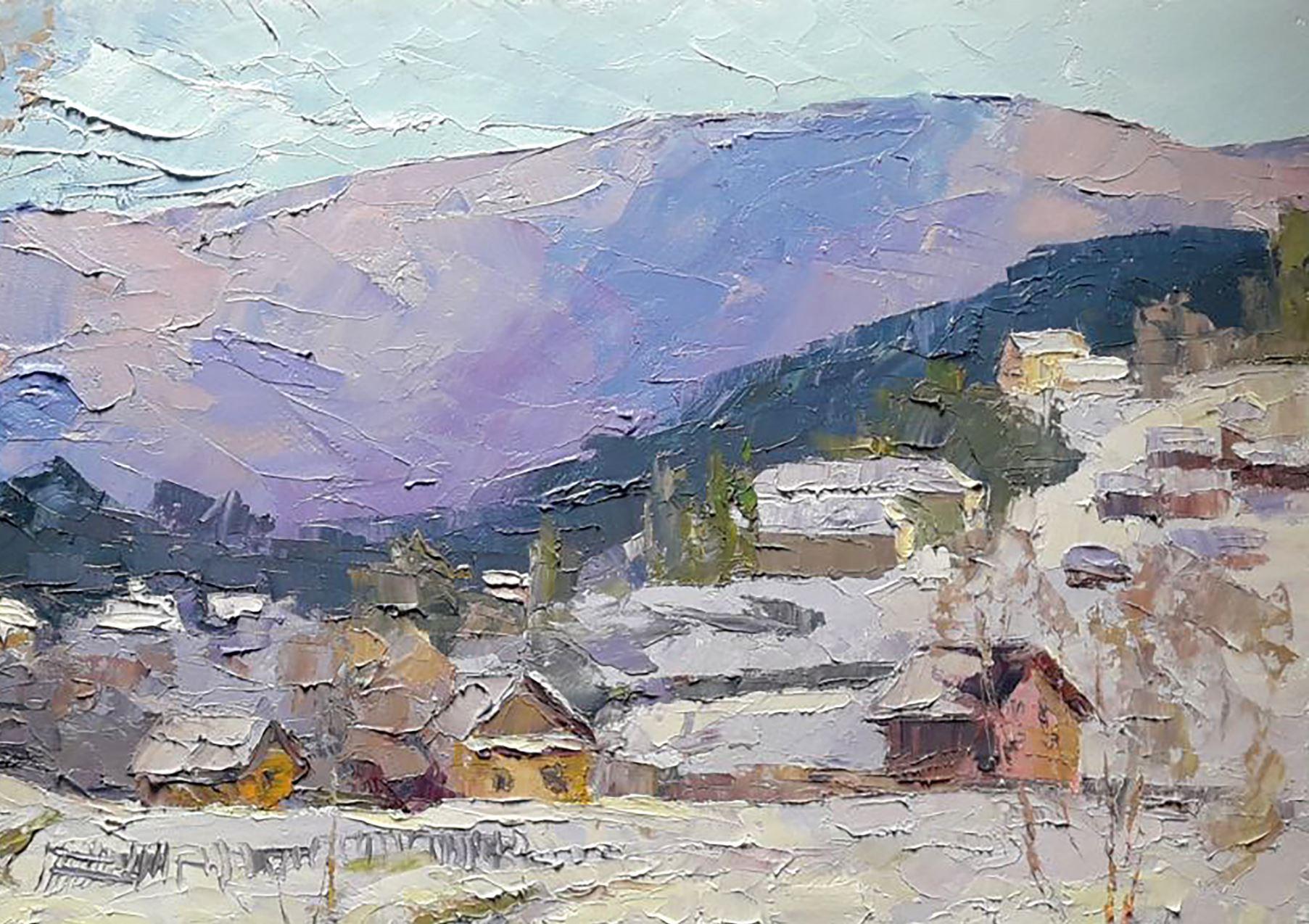 Winter Vorokhta, Impressionism, Original oil Painting, Ready to Hang For Sale 1