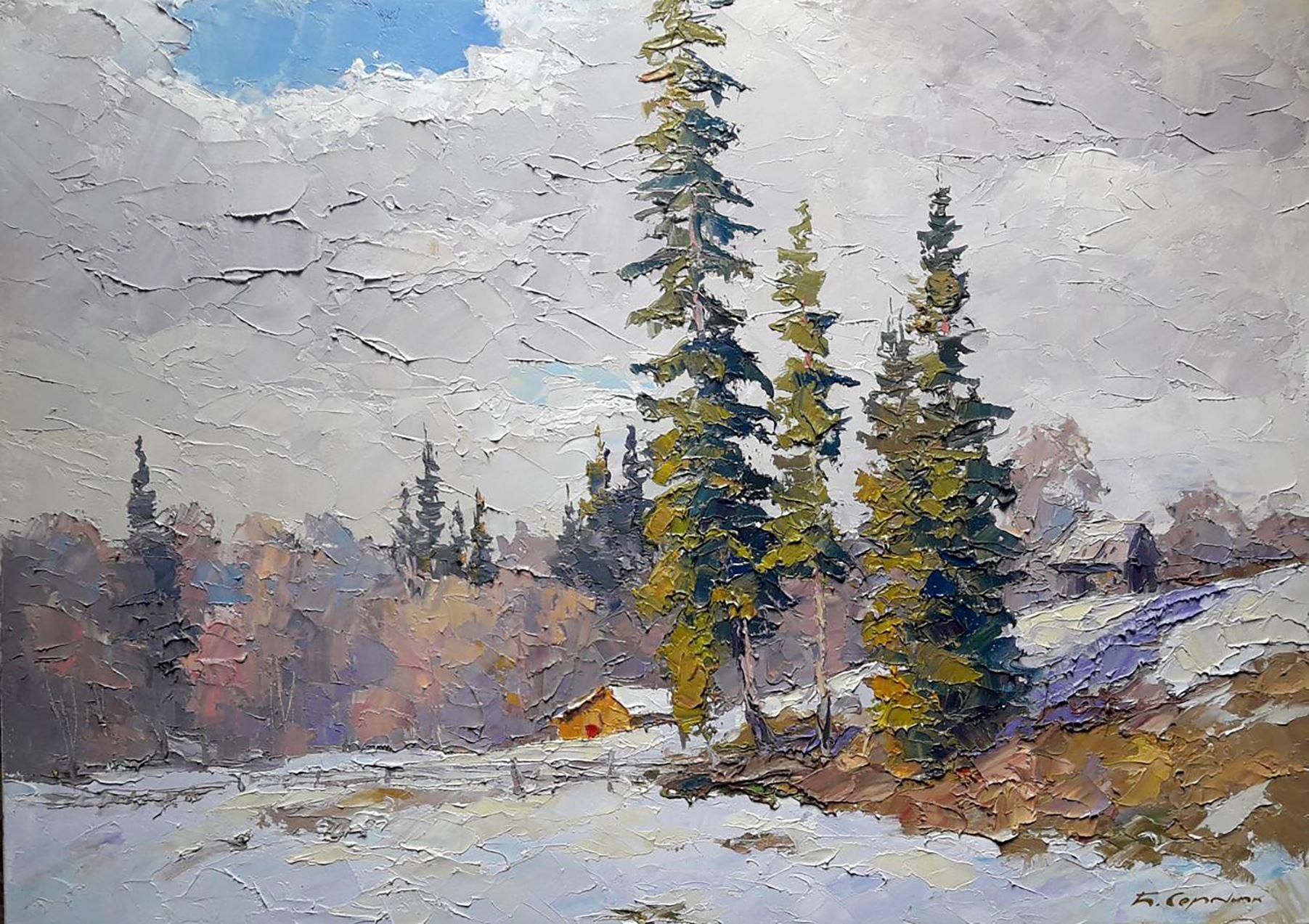 Boris Serdyuk  Landscape Painting - Winter Vorokhta, Impressionism, Original oil Painting, Ready to Hang
