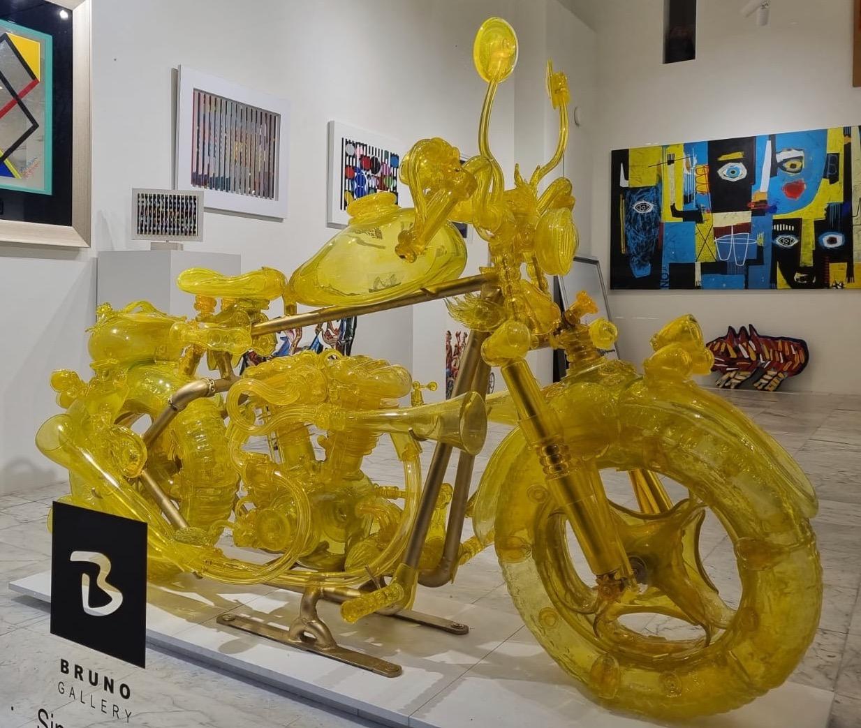 Rise of a Lollipop Man: The Bike - Original Hand Blown Glass Sculpture - Contemporary Art by Boris Shpeizman