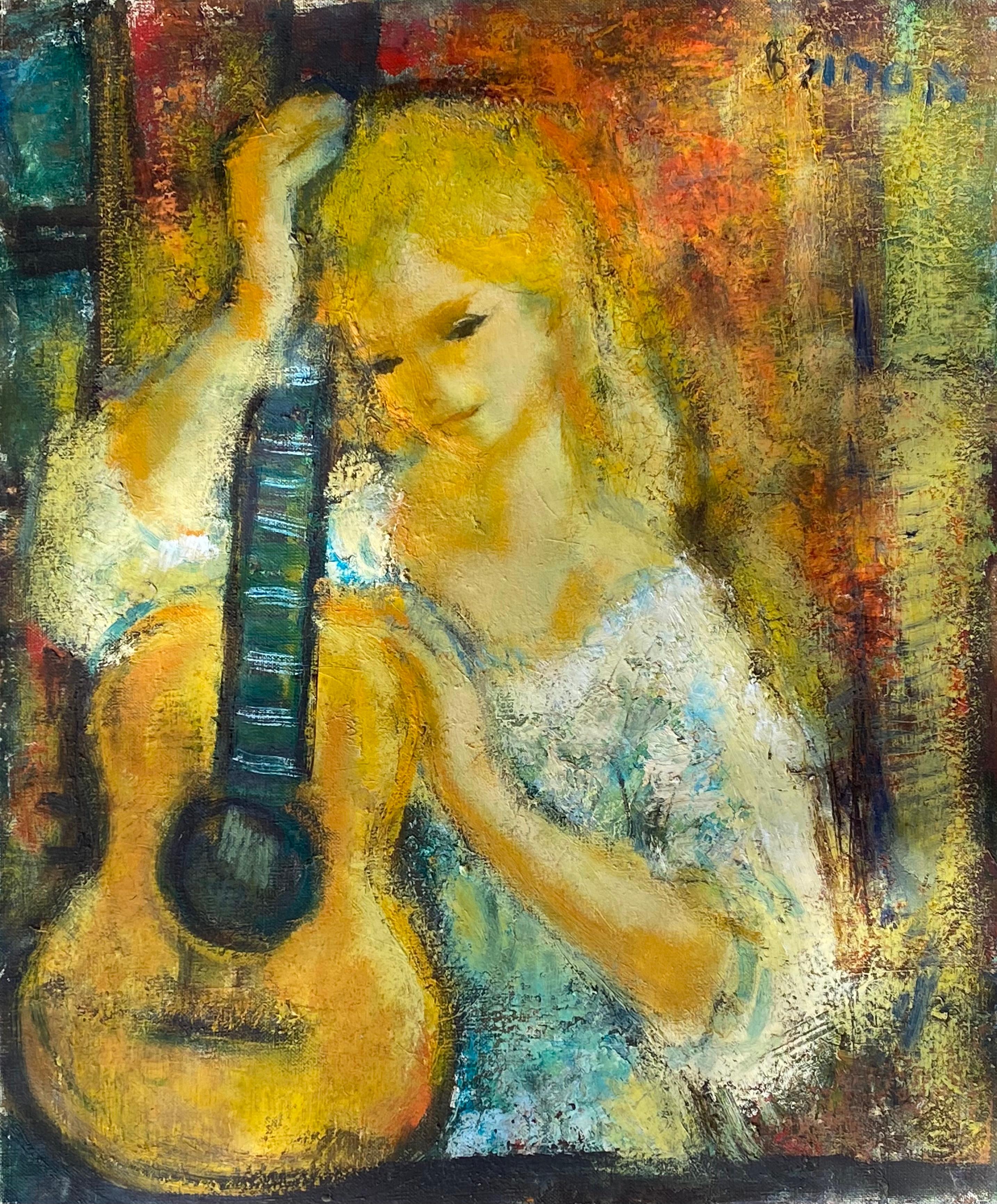 Boris Simon Figurative Painting - “Girl with Guitar”
