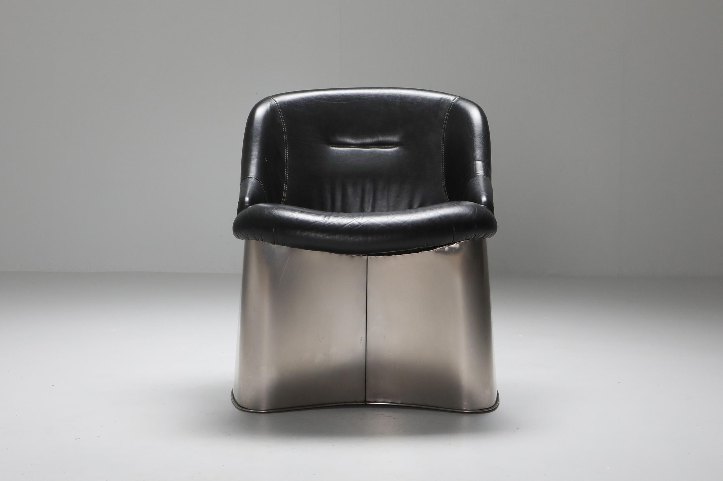 Post-Modern Boris Tabaccof Leather and Metal Easy Chair