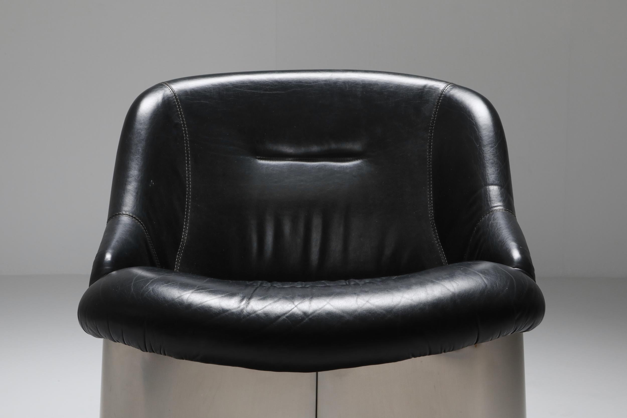 Boris Tabaccof Leather and Metal Easy Chair 1