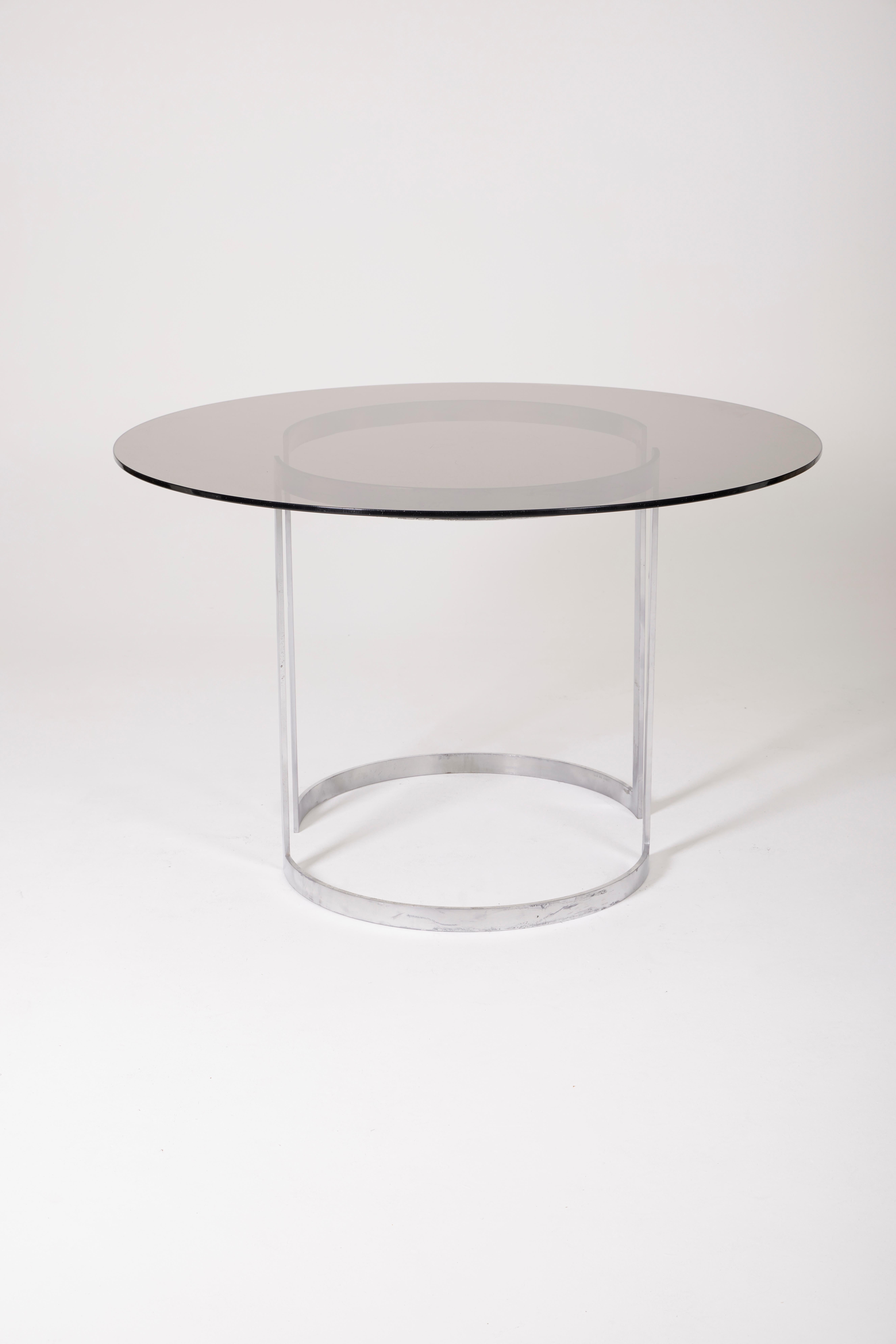20th Century Boris Tabacoff glass and metal table For Sale