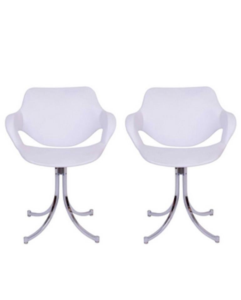Mid-Century Modern White Leather Mid-century Swivel Chairs by Boris Tabacoff