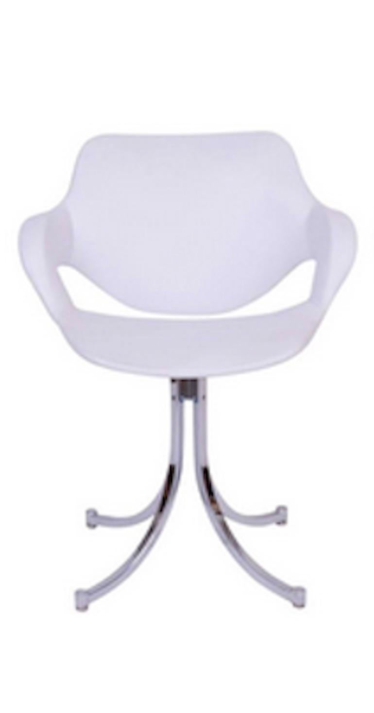 French White Leather Mid-century Swivel Chairs by Boris Tabacoff