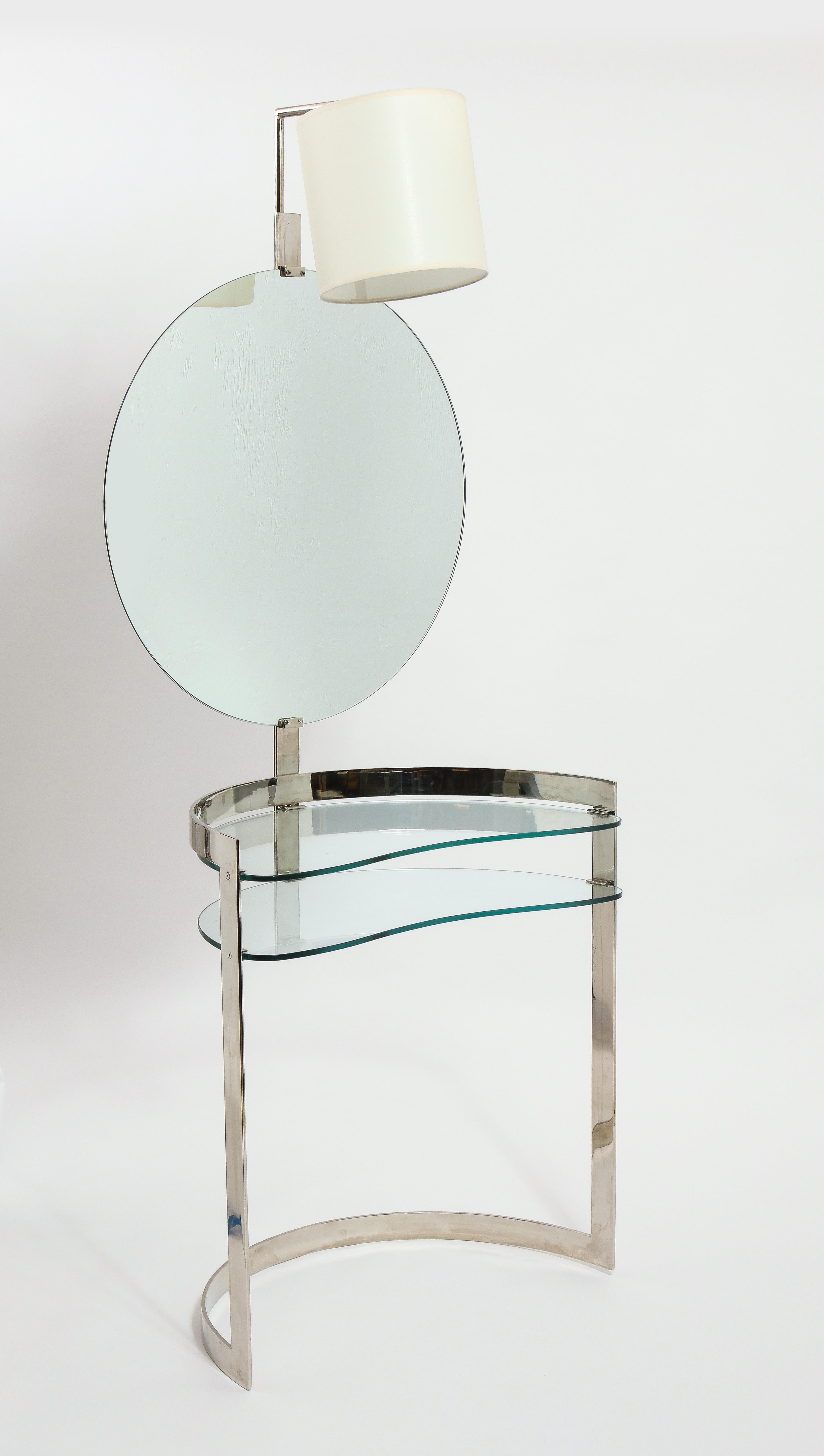 Mid-Century Modern Nickel and Glass Vanity, France 1970’s For Sale