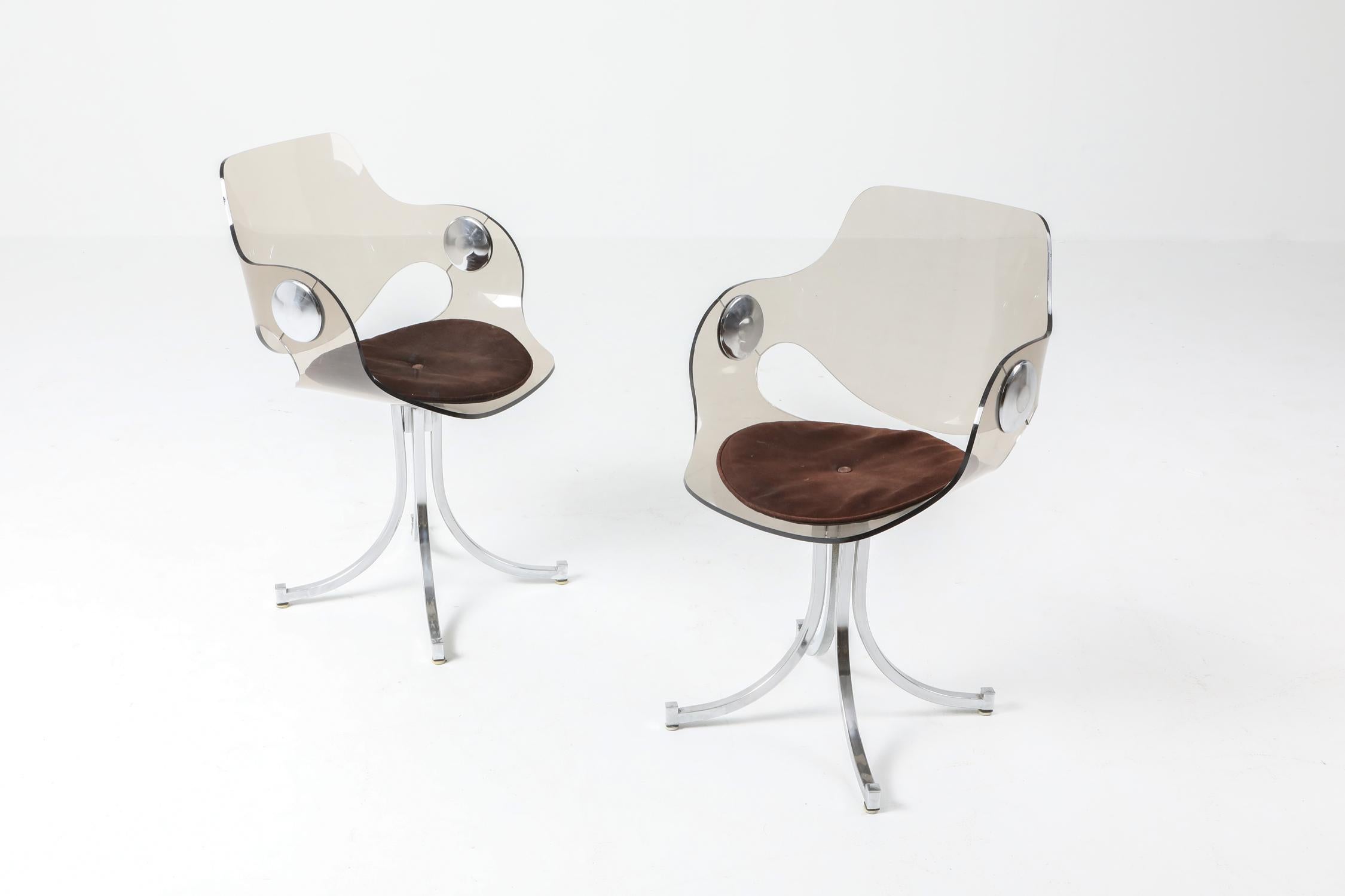 Ère spatiale Boris Tabacoff Chaises en plexiglas et chrome pour Mobilier Modulair Moderne