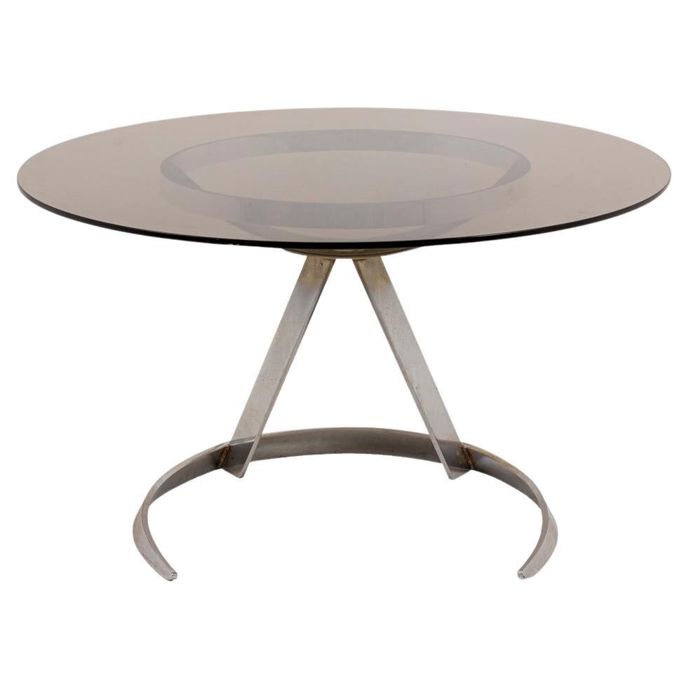 Boris Tabacoff, Round Table in Chromed Metal and Smoked Glass, 1970s For Sale