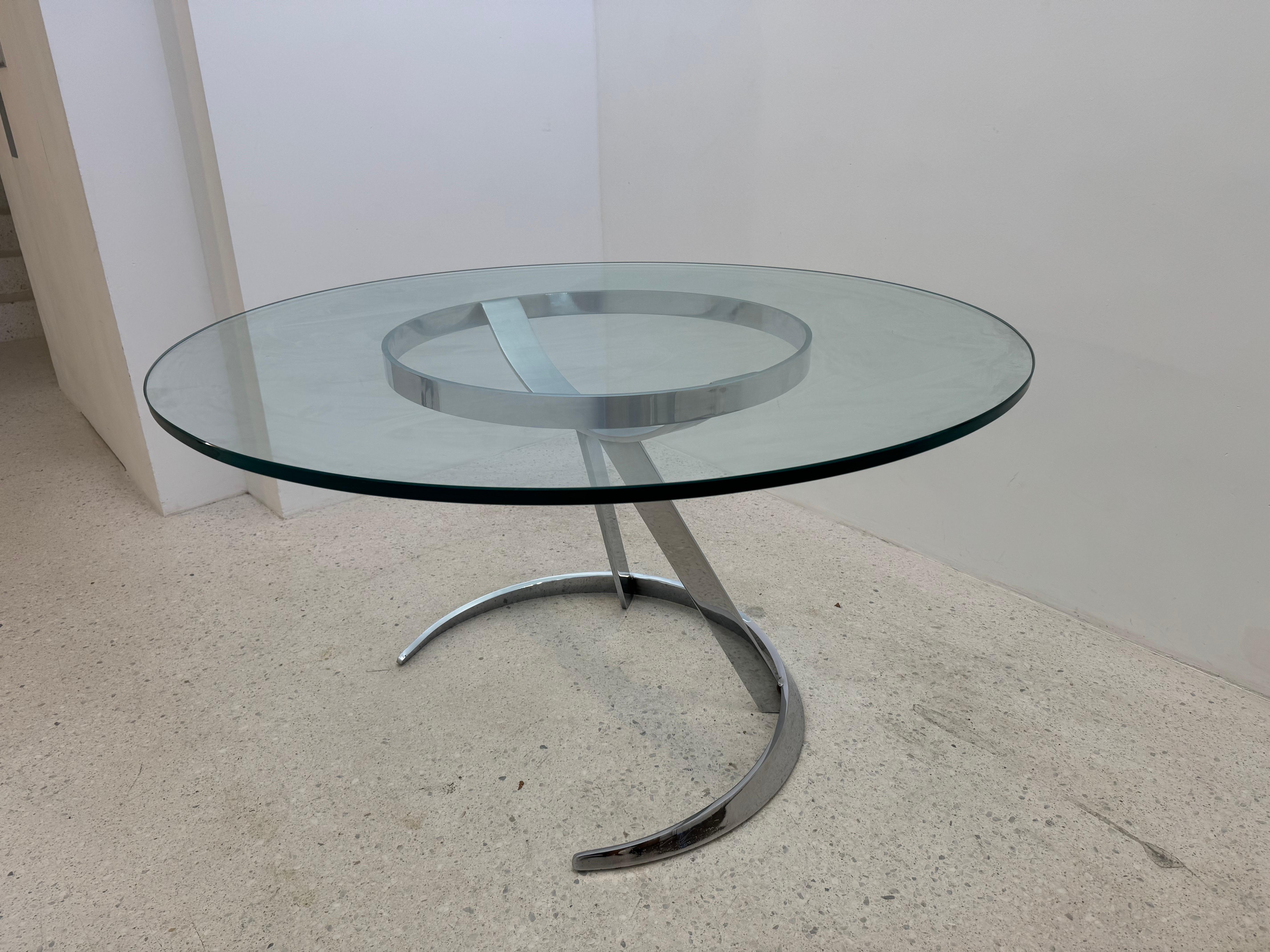 Boris Tabacoff “Scimitar” Dining Set – 6 Chairs & Glass Table, 1970s For Sale 11