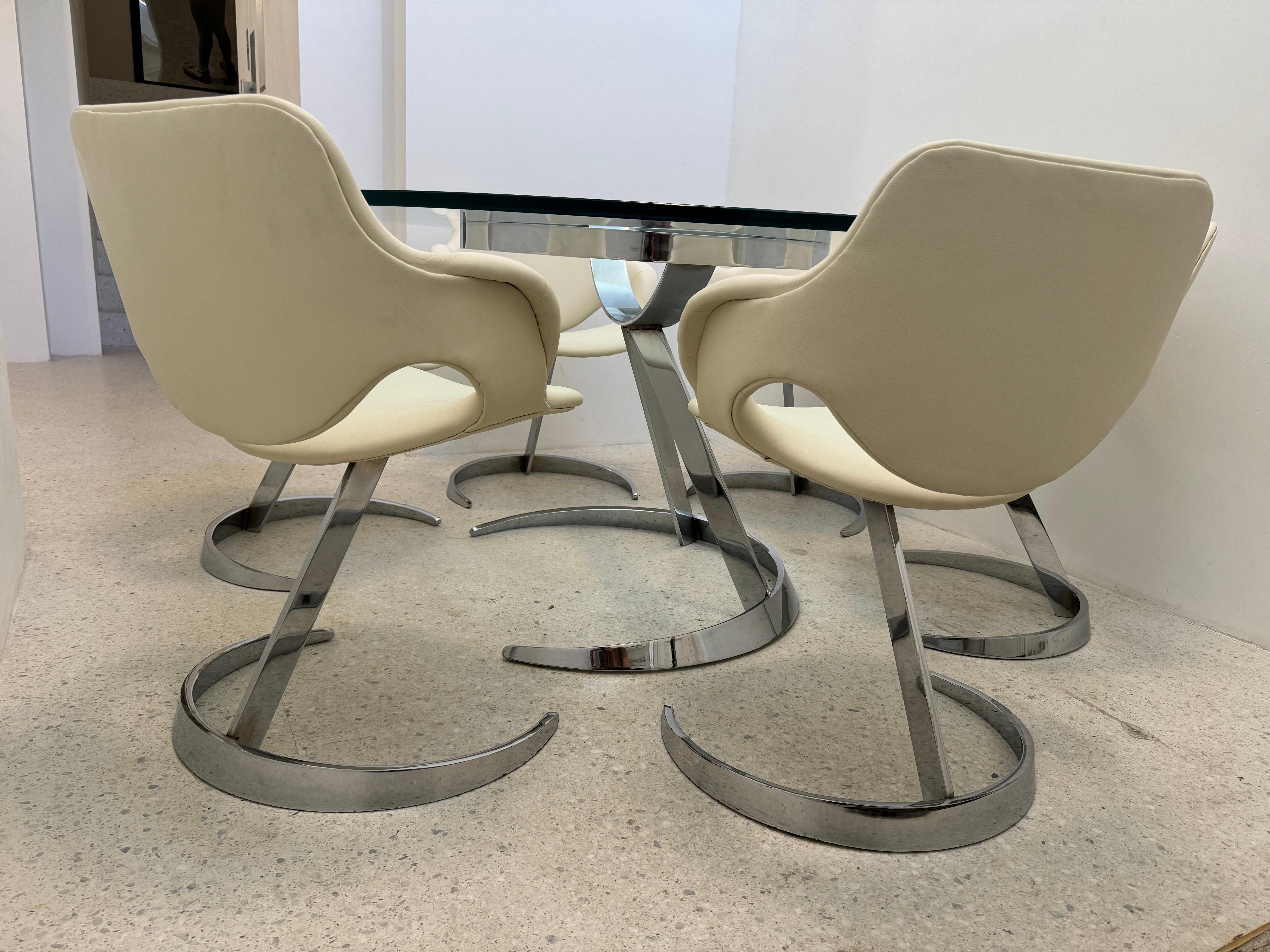 French Boris Tabacoff “Scimitar” Dining Set – 6 Chairs & Glass Table, 1970s For Sale