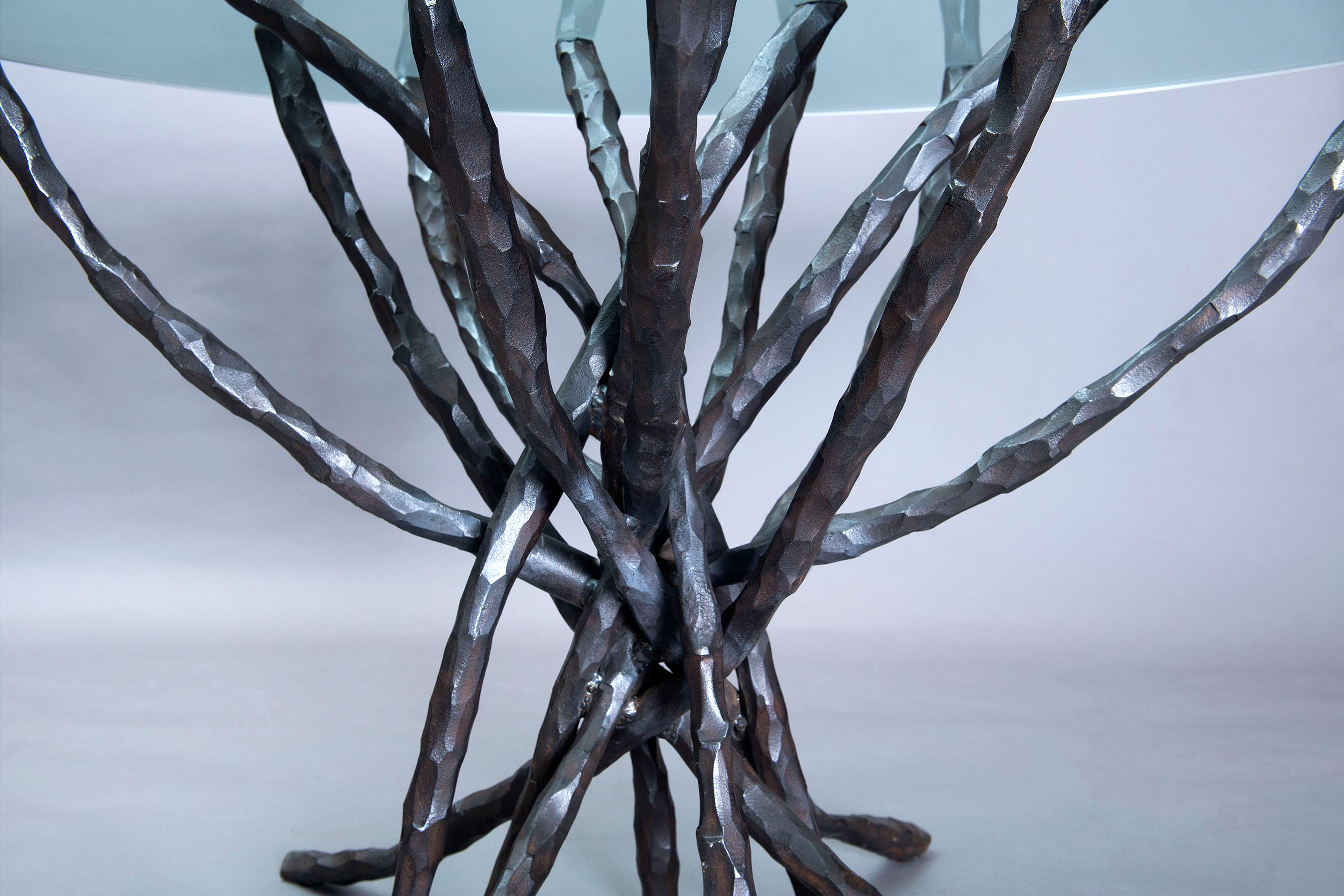 American Hammered Iron & Glass Dining Table Table One Of A Kind Sculptural Brutalist  For Sale