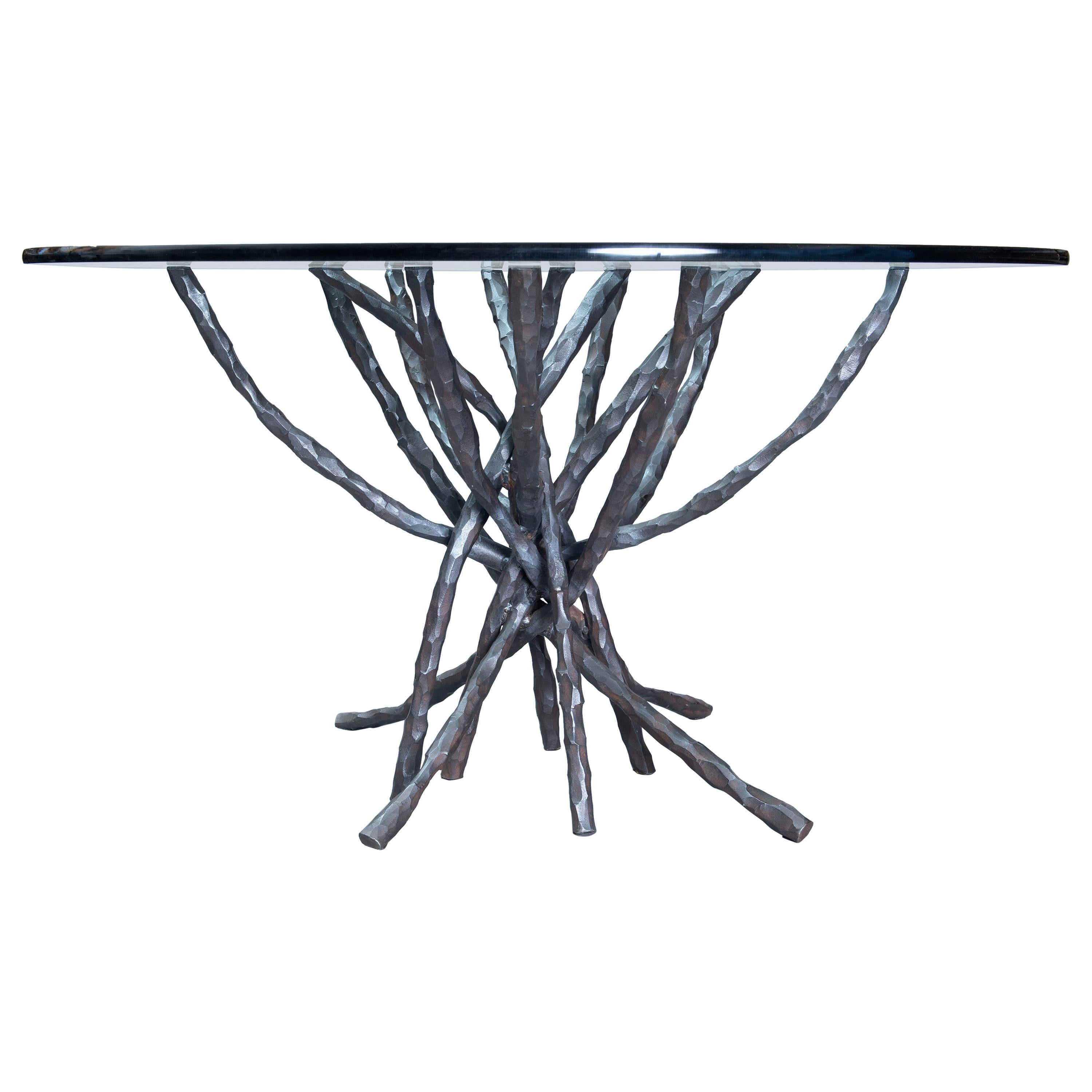 Hammered Iron & Glass Dining Table Table One Of A Kind Sculptural Brutalist 