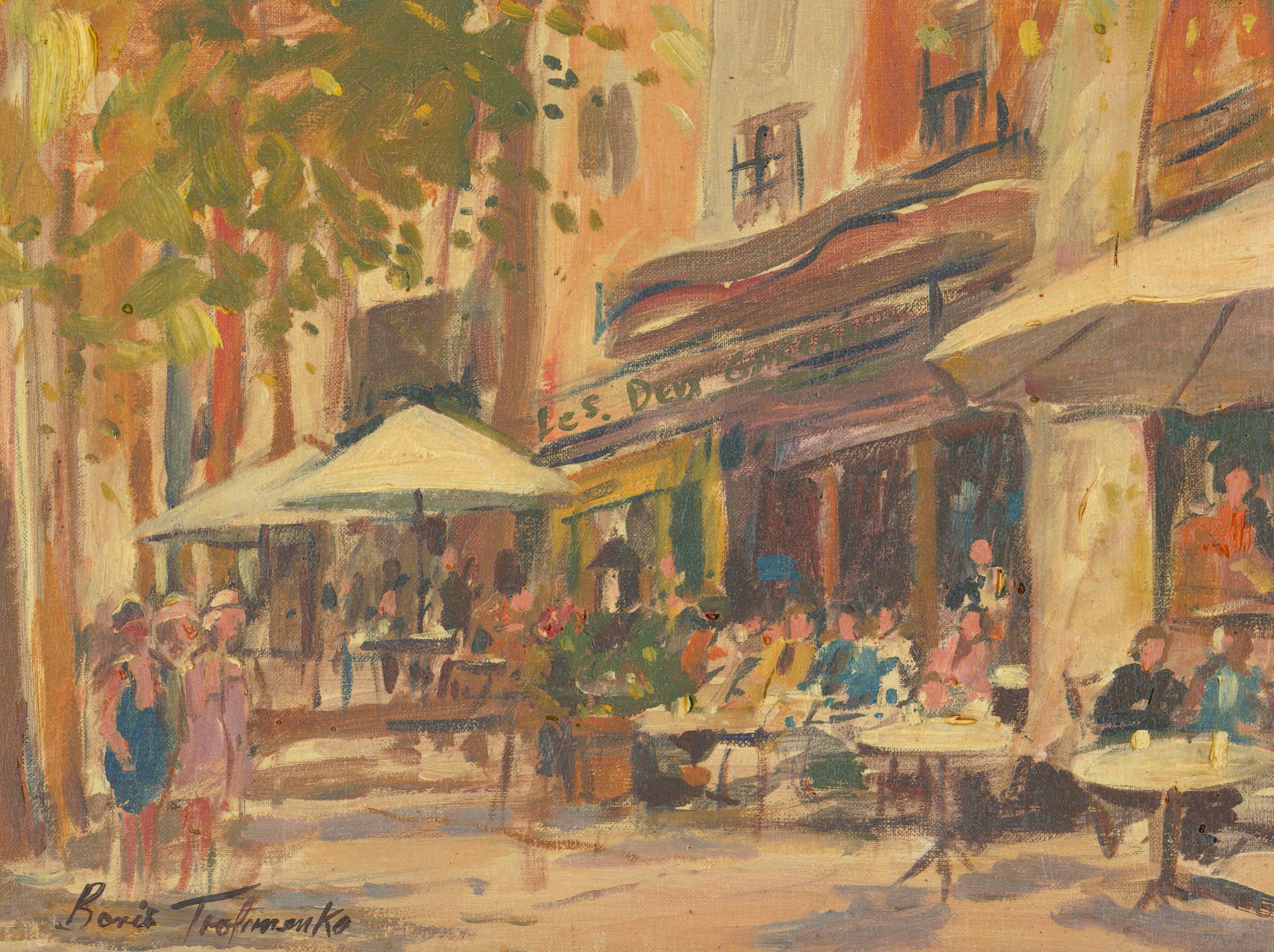Boris Trofimenko - Signed & Framed Early 20th Century Oil, French Cafes For Sale 1