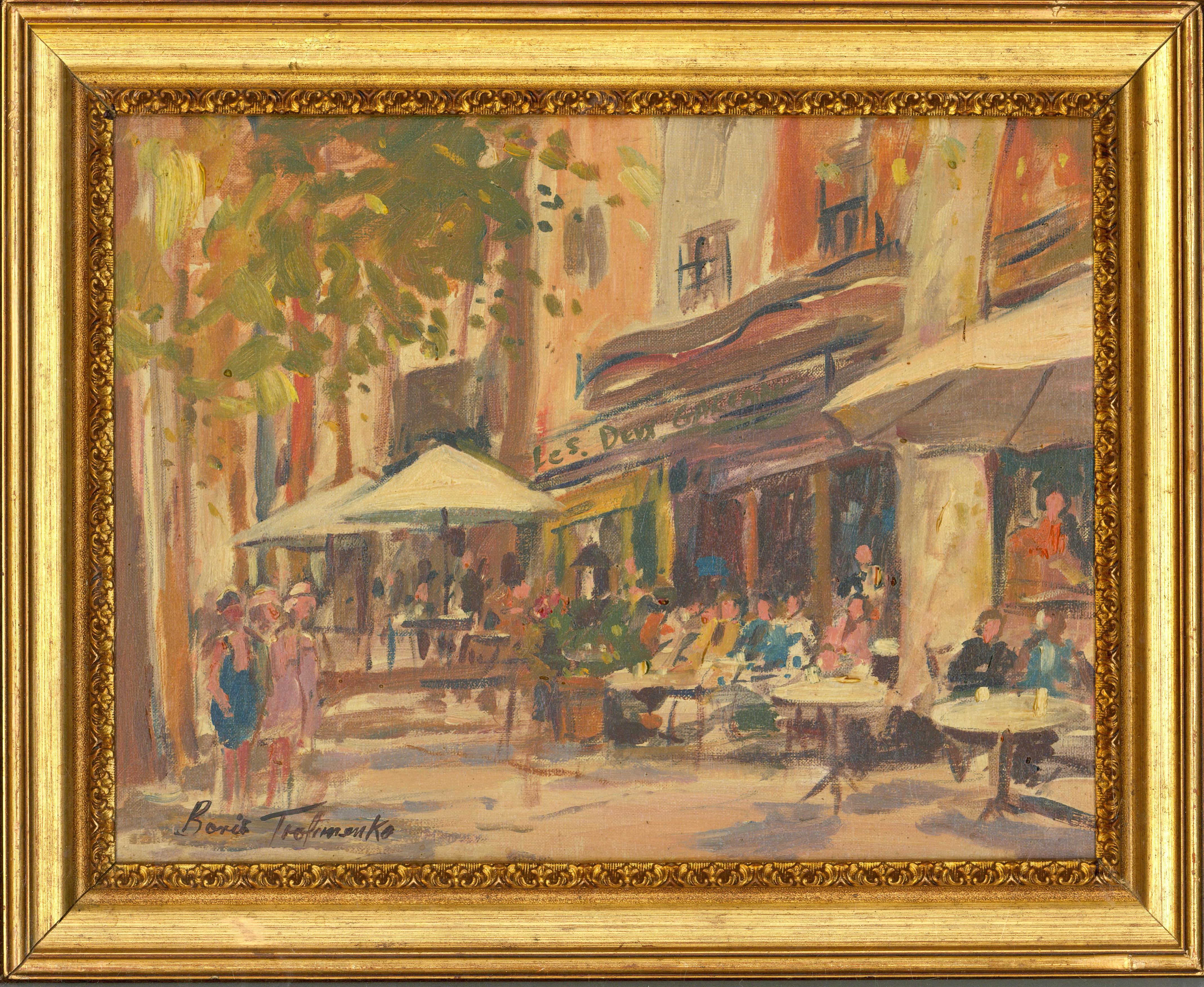 Boris Trofimenko - Signed & Framed Early 20th Century Oil, French Cafes For Sale 3
