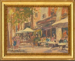 Boris Trofimenko – signiertes und gerahmtes Ölgemälde, Französische Cafés, frühes 20. Jahrhundert