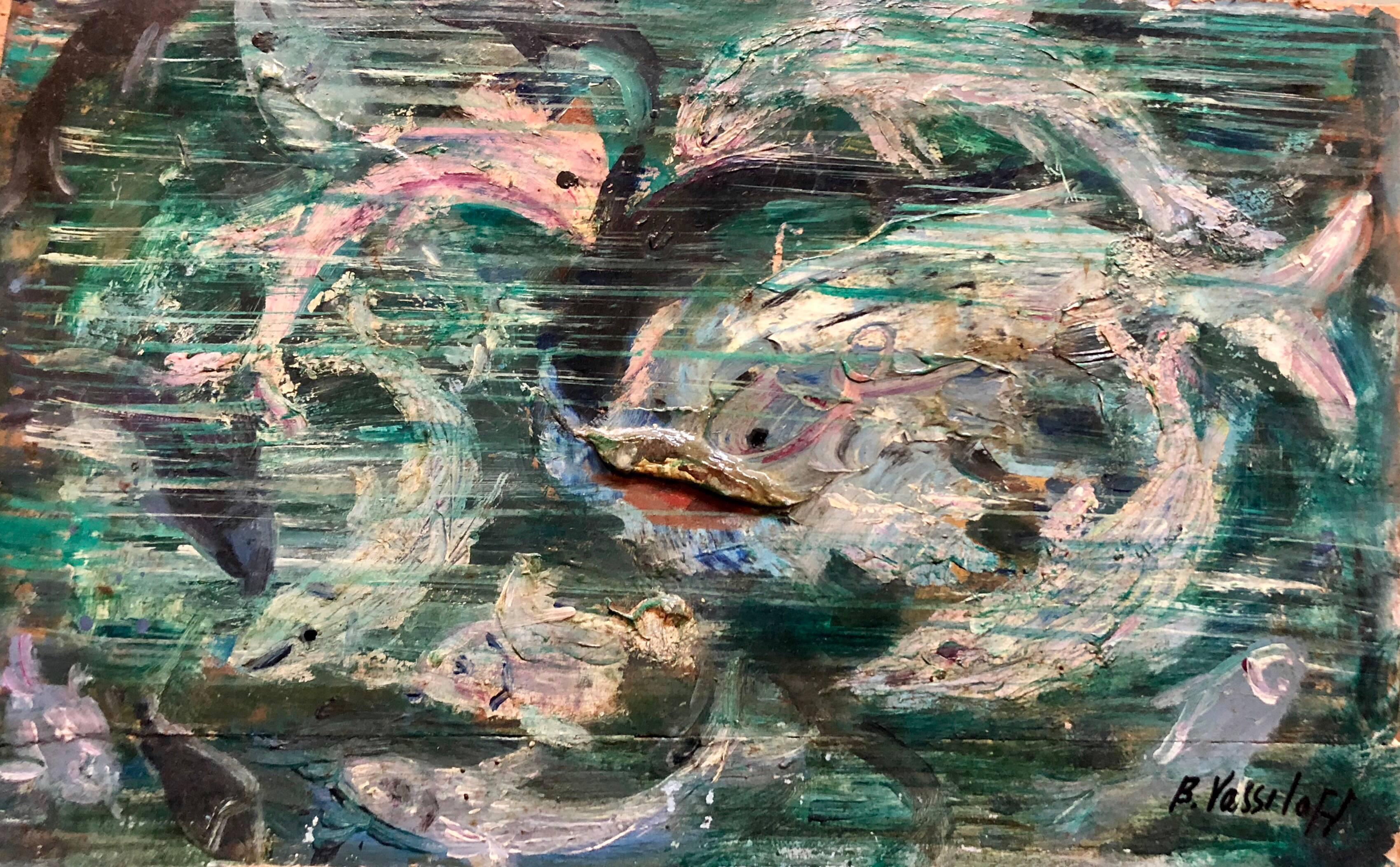 Boris Vassiloff Landscape Painting - Mixed Media Under Sea Fish Fantasy Oil Painting