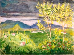 Russian American Oil Painting Bucolic Pastoral Landscape with Lake