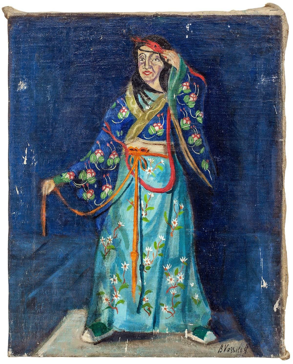 Boris Vassiloff Figurative Painting - Woman in Kimono