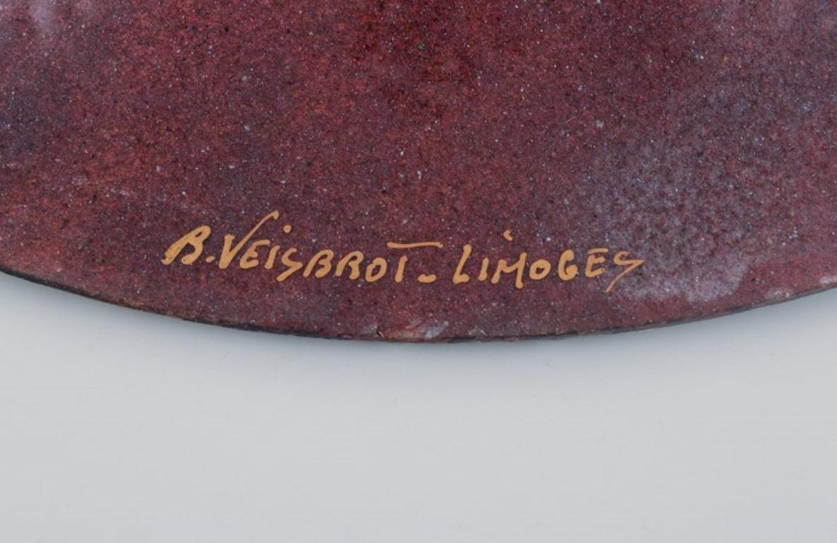 20th Century Boris Veisbrot (1903-2011) for Limoges, France. Enamel bowl in green tones. For Sale