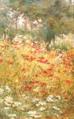 "Amapolas (Giverny) Diptych" Large Oil Painting of a Meadow of Poppies in France