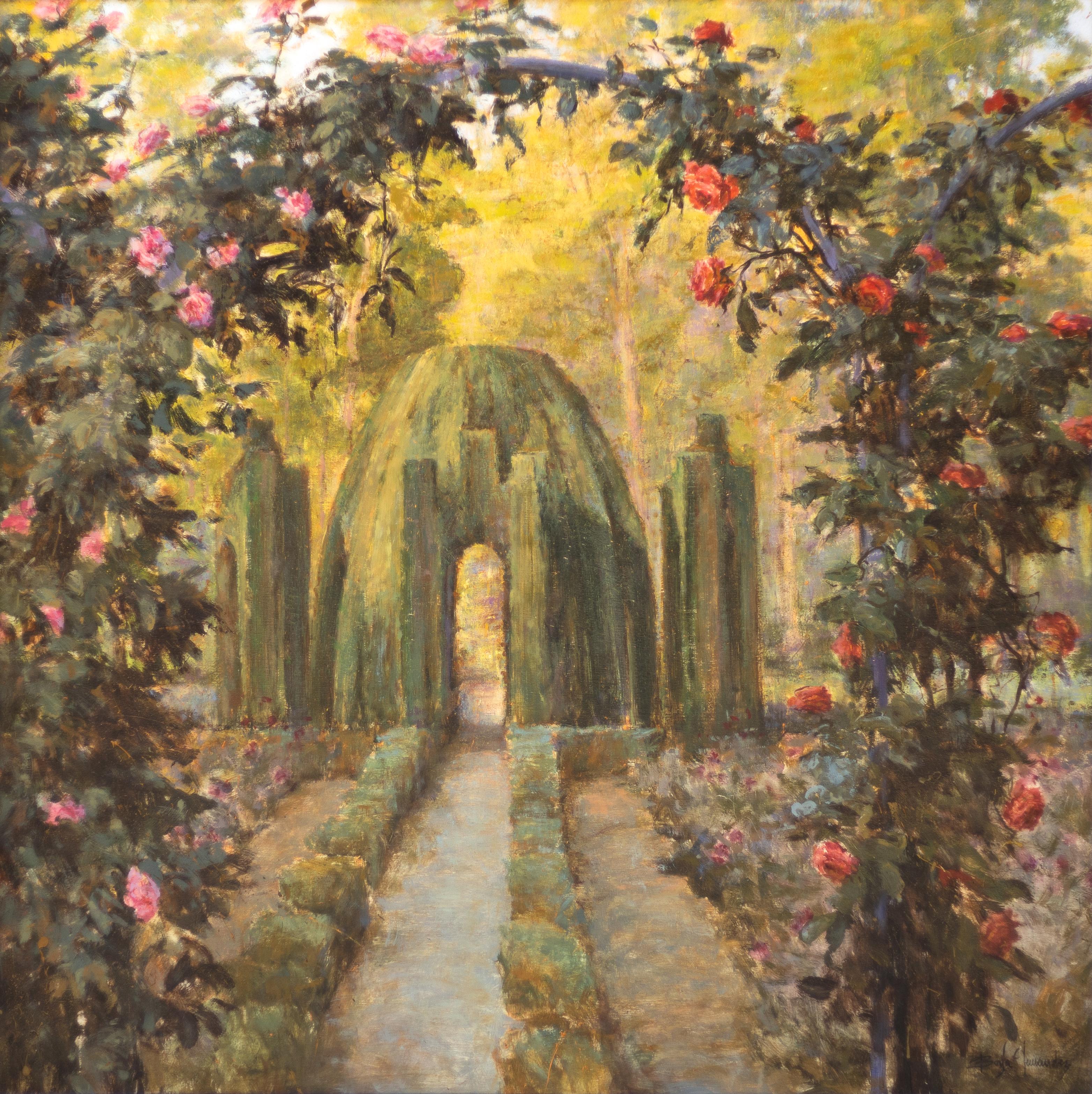 Borja Fernandez Landscape Painting - "El Cenador" Spanish Garden Landscape