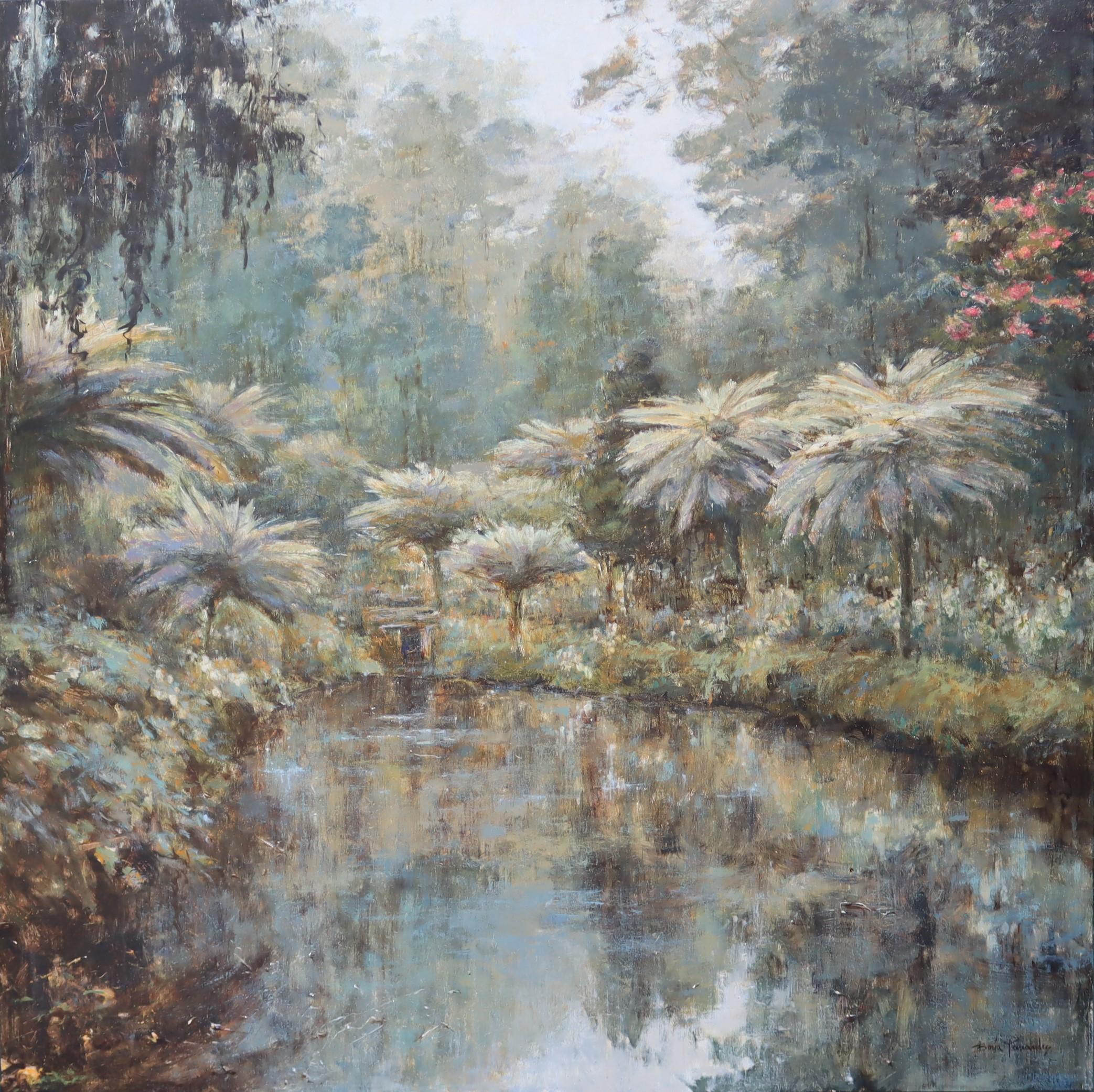 Landscape Painting di Borja Fernandez - Lago de los Helechos Gigantes, Portogallo