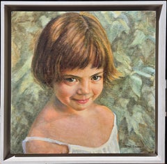 "Portrait of Maria" Oil Painting Young Girl with Cherubic Smile Big Eyes Green