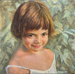 "Portrait of Maria" Oil Painting Young Girl with Cherubic Smile Big Eyes Green