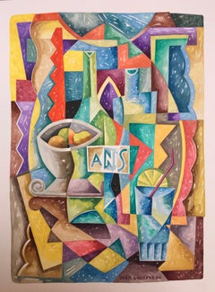 Anis - portrait original de nature morte colorée expressive, peinture cubiste moderne