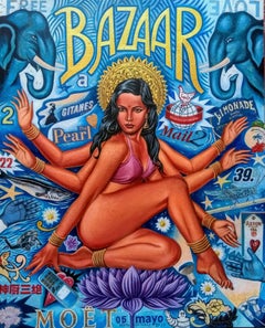 Bazaar - original cubism portraiture surreal female figure artwork contemporary