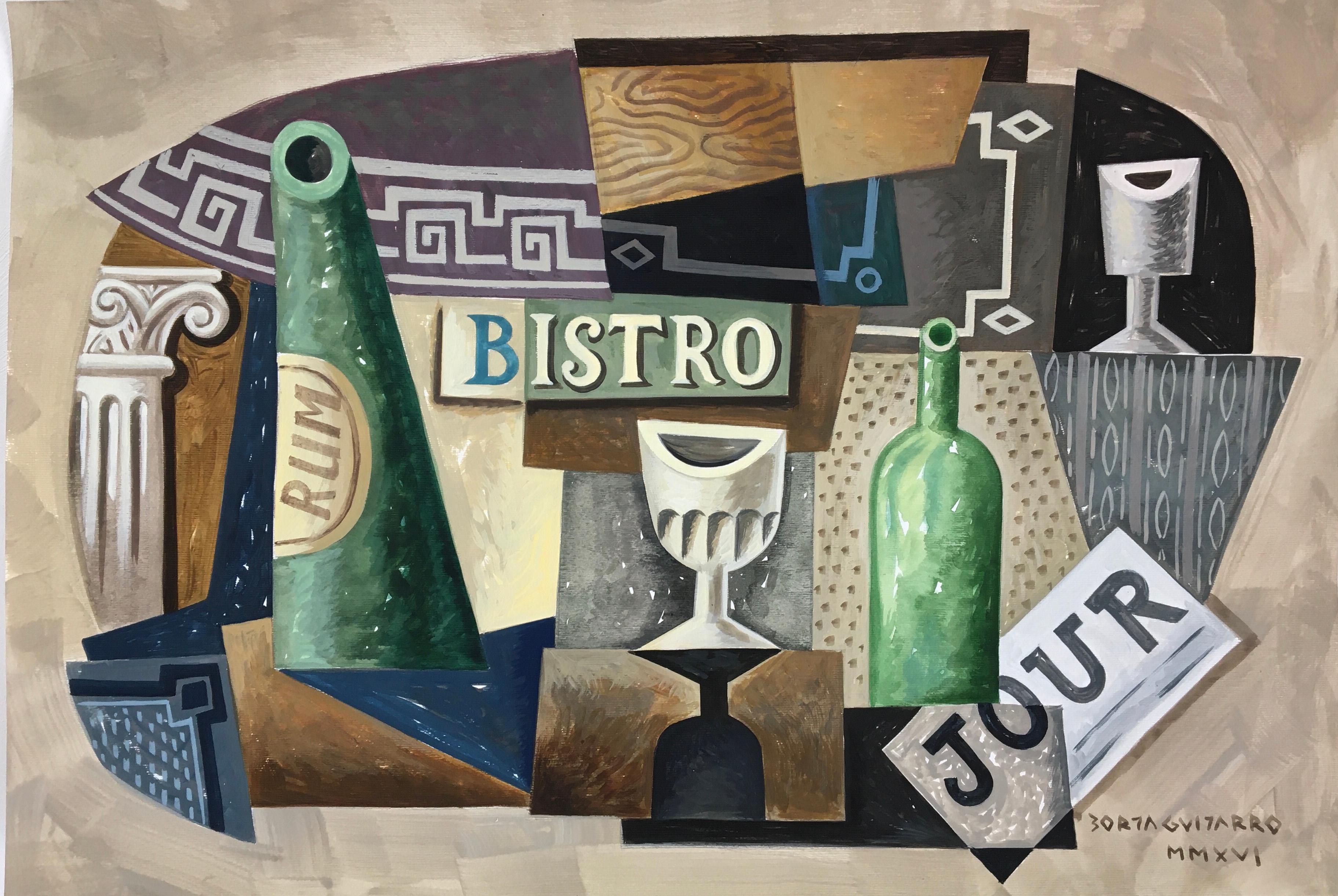 Borja Guijarro Still-Life Painting - Bistro - original cubism still life cafe abstract artwork modern contemporary 
