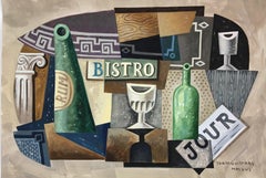 Bistro - original cubism still life cafe abstract artwork modern contemporary 