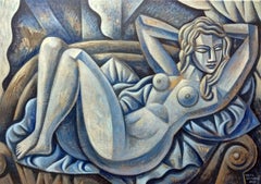 Blue Velvet - original portraiture female body abstraction cubist painting form