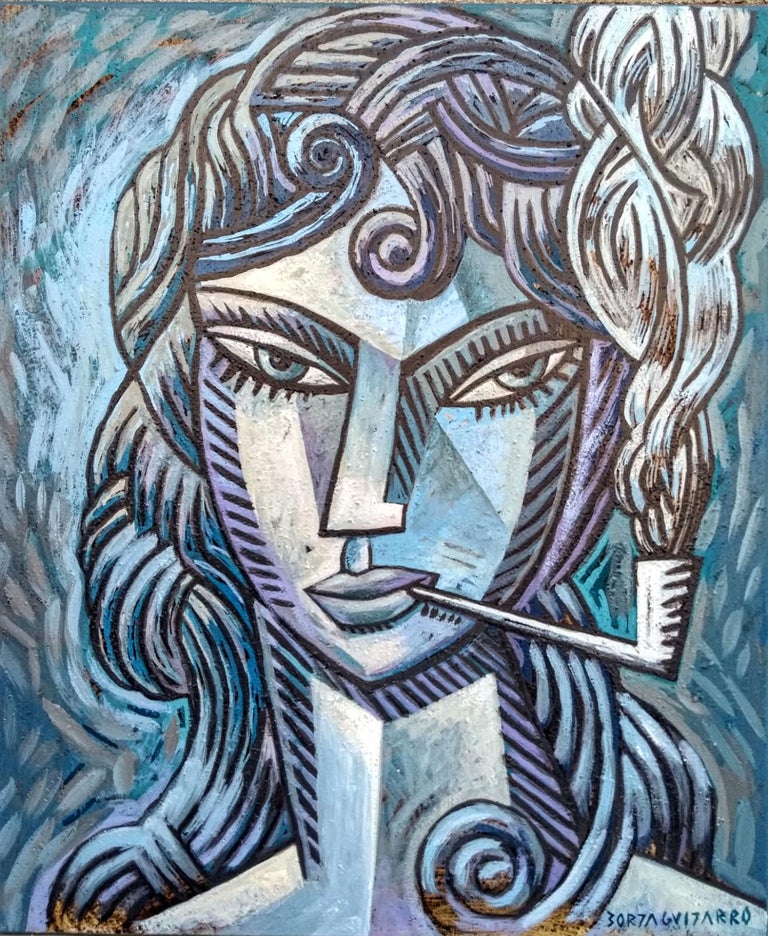 Borja Guijarro Blue Woman Original Cubism Female Portrait