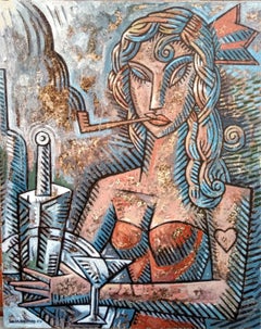 Camarera con Pipa - cubism portraiture female human form romantic modern artwork