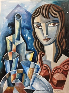Camarera - original portraiture human female painting modern abstract cubism