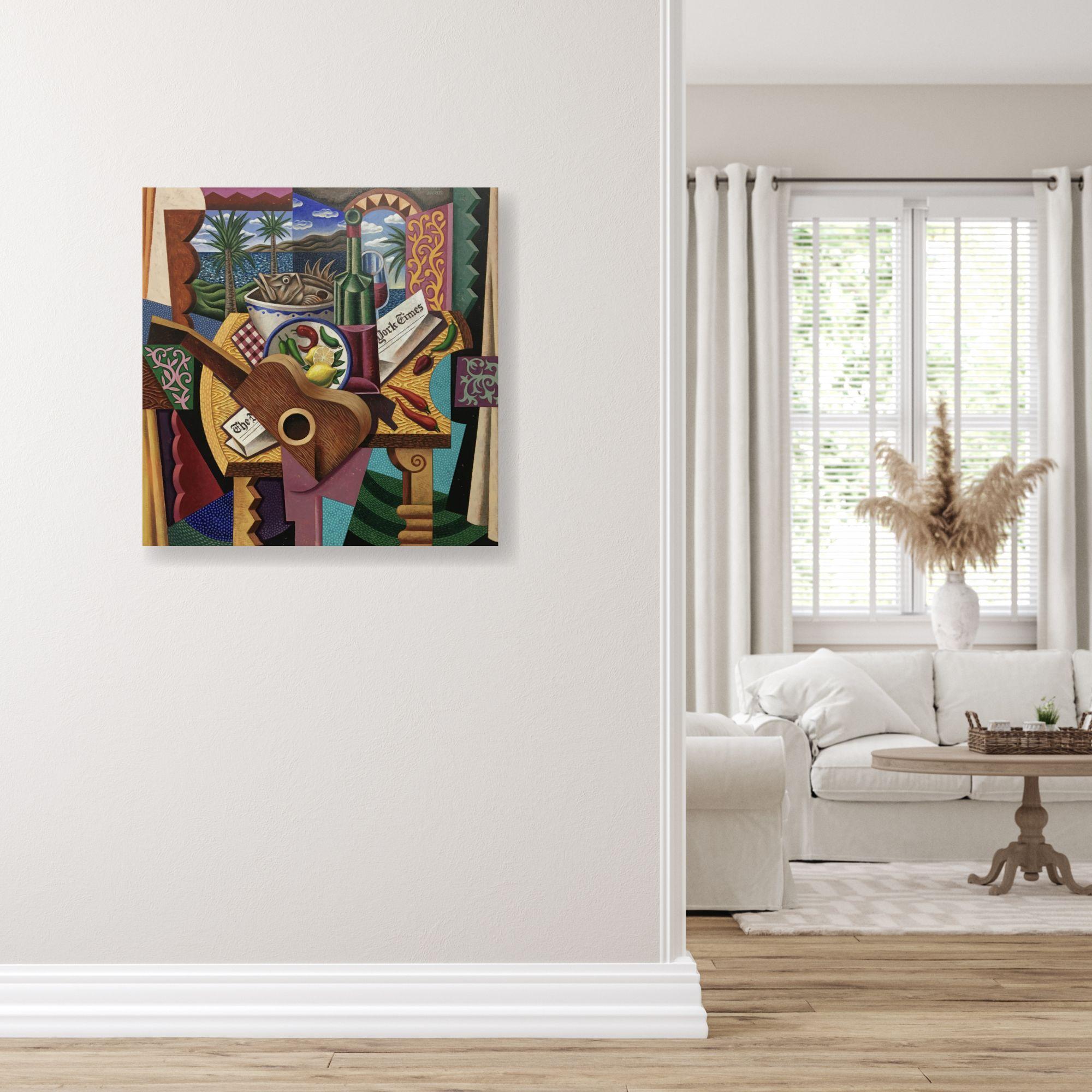 Esta excepcional obra de arte está actualmente expuesta y a la venta en la Galería de Arte Contemporáneo Signet y en Internet.

Adéntrate en un mundo de sabor vibrante y encanto mediterráneo con el tentador cuadro de Borja Guijarro, 