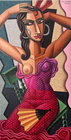 Flamenca  - original figure nude portrait cubism modern mixed media painting art